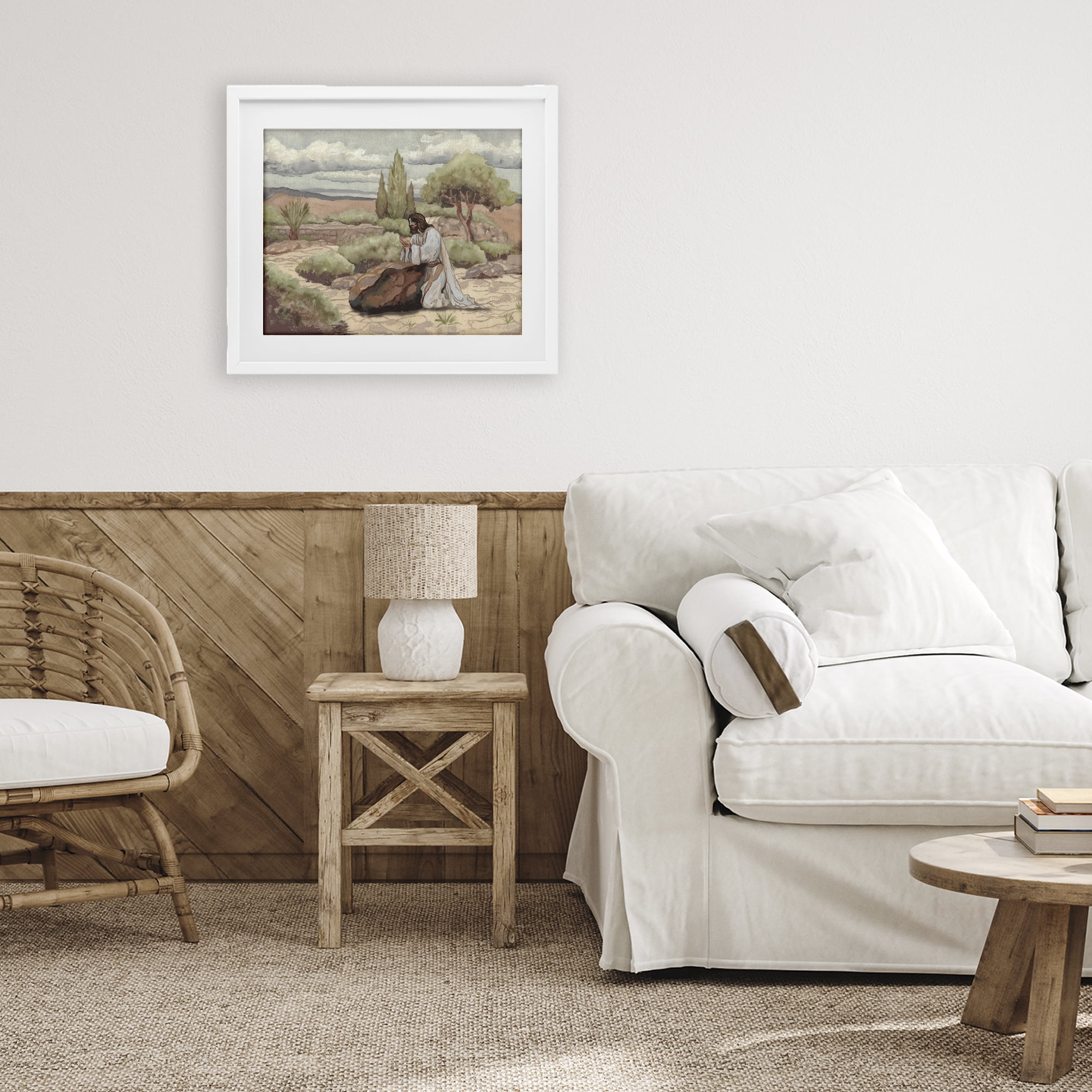 Stupell Industries Jesus Praying Countryside White Framed Print Under Glass, design by Elizabeth Medley