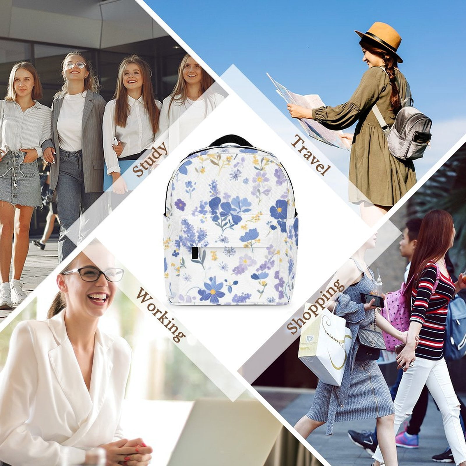 8.1×10in Casual Women'S Backpack With Anti-Contraction And Stretch For Sports Activities Travel Picnics Milk Cow Print Style Lavender_4