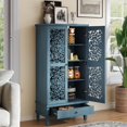 thumbnail image 6 of Atumcto 55" Tall Storage Cabinet with 2 Doors & Drawer, Vintage Carved Wood Accent Cabinet with Solid Wood Legs, Stylish Storage Solution for Living Room, Entryway, Dining Room, Antique Blue, 6 of 13