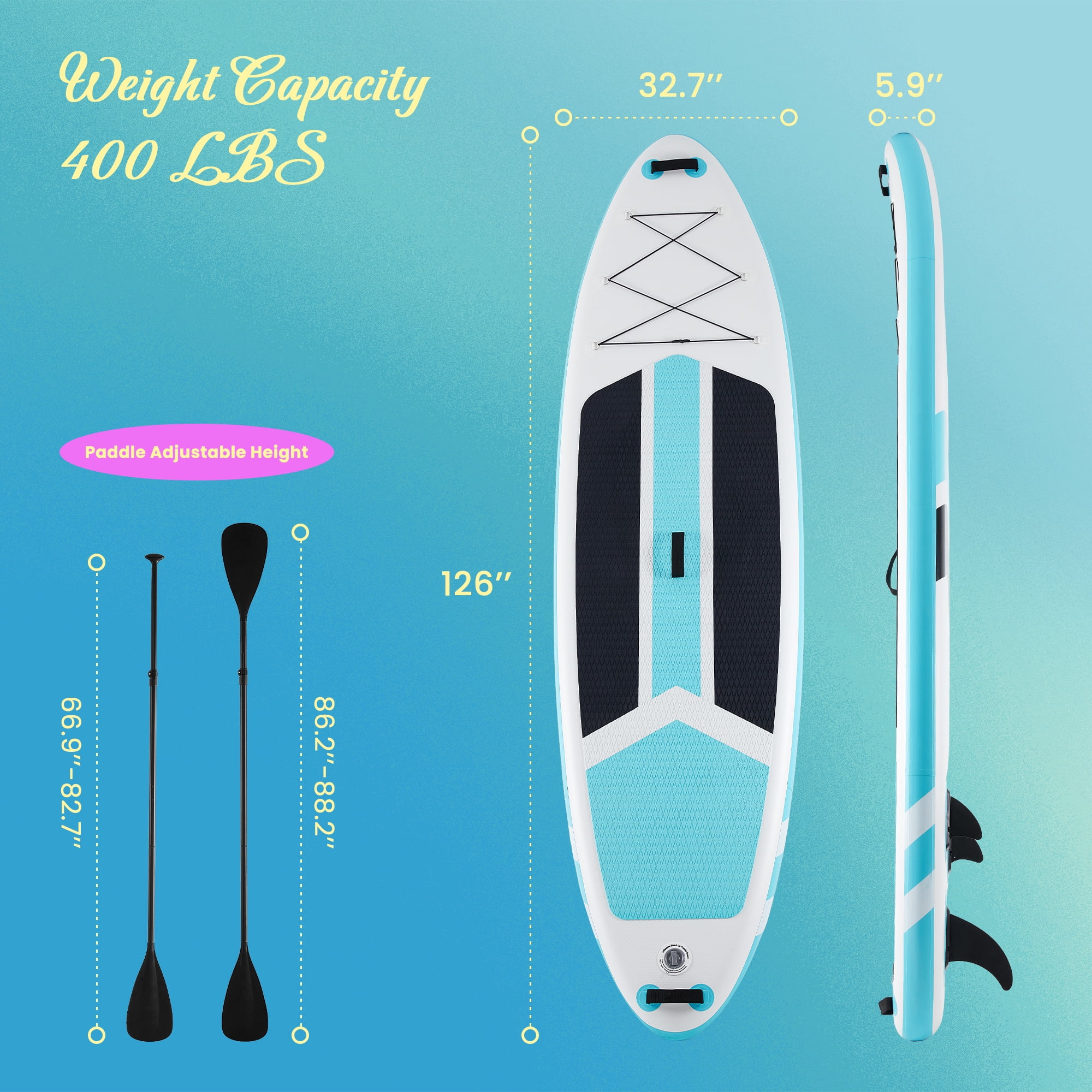 MCQ Inflatable Stand up Paddle Board Durable Advanced Material and Complete SUP Accessories Non-Slip Deck, ﻿Bule and Gray