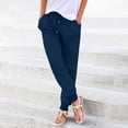 thumbnail image 2 of HAPIMO Women's Cotton Linen Jogger Cuff Pants Summer Trousers for Girls Solid Leisure Workout Sports Loose Elastic Waist Drawstring Comfy Blue XL, 2 of 5