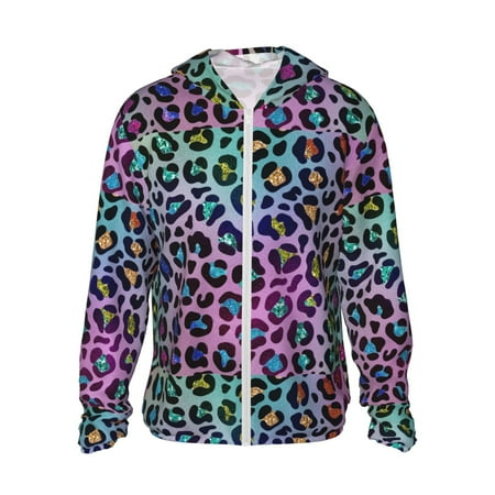 Sigee Rainbow Animal Skin Print UPF50+ Men s Sun Protection Hoodie Shirt SPF UV Shirt Long Sleeve Fishing Outdoor Lightweight S-3XL