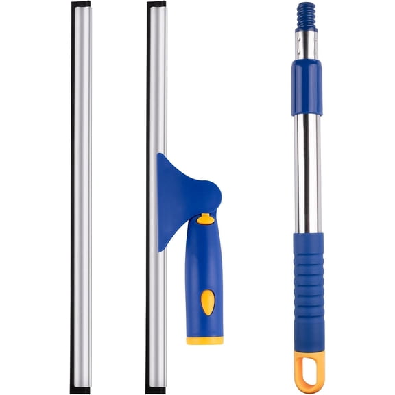 ITTAHO 14" Shower Squeegee with 2 Blades & Extendable  Stainless Steel Pole Glass Wiper for Bathroom, Mirrors, Windows