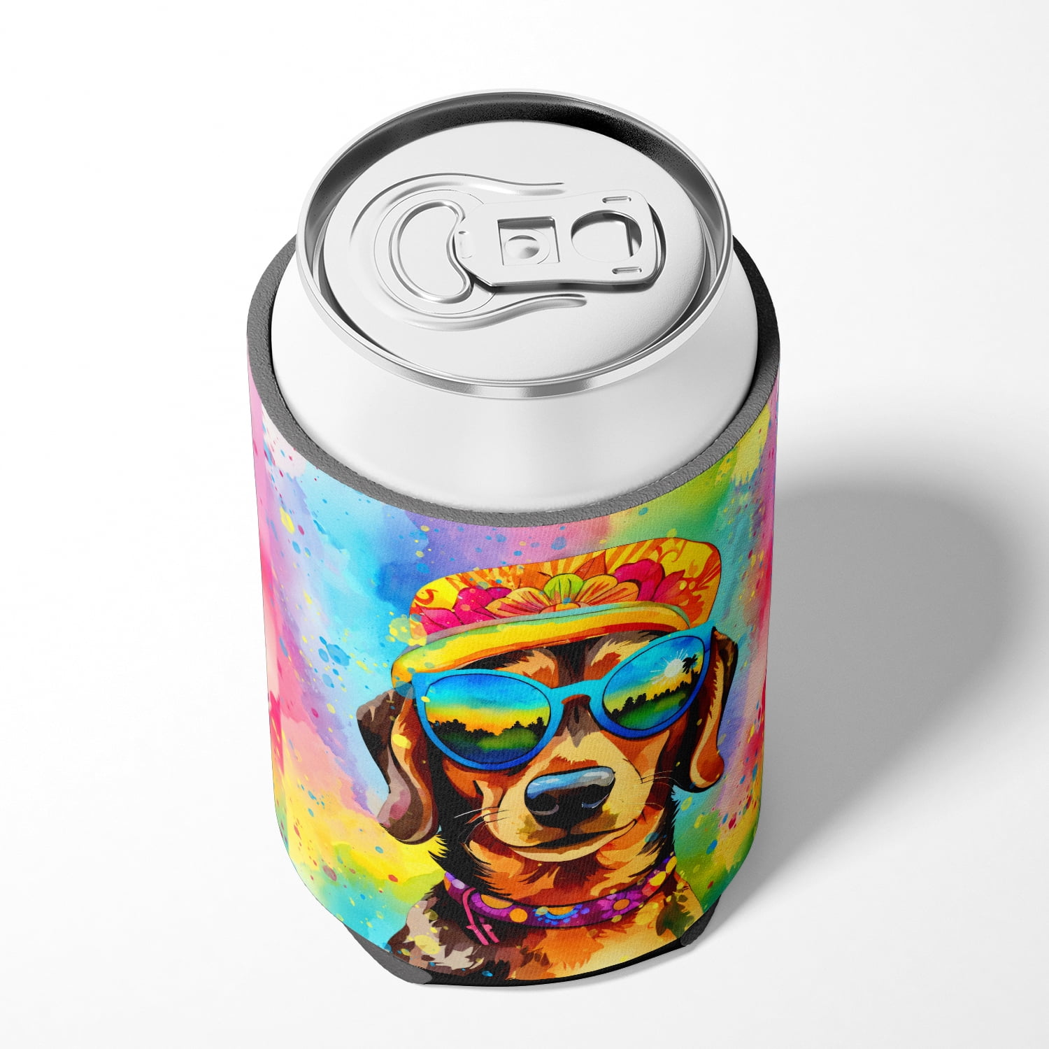 Dachshund Hippie Dawg Can or Bottle Hugger 3 in x 5 in