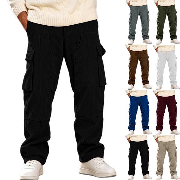 Loose Cargo Pants for Men,Straight Leg Casual Wide Leg Trousers with Multi Pockets for Hiking and Traveling