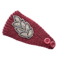 thumbnail image 2 of Crochet Headbands Winter Leaves Pattern with Rhinestones Elastic Head Protector Wide Warm Chunky Hair Accessories for Girls Purplish red, 2 of 8