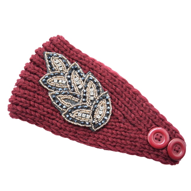 Qarigey Diademas de ganchillo con diamantes de imitación, envoltura para la cabeza, calentador de orejas universal ajustable, diadema, Accesorio para el cabello Rojo púrpura