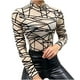thumbnail image 4 of Mujeres moda casual manga larga cuello alto delgado pura malla yugo camiseta top blusa pulóver Pompotops FGAJ3338, 4 of 9