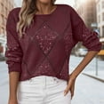 thumbnail image 2 of Sweater For Women Fall Hollow Glitter Sequin Knitted Long Sleeve Crewneck Warm Sweaters Wine, 2 of 4