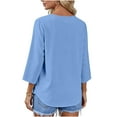 thumbnail image 6 of Crunowin Women's V-Neck Blouse Top, Button-Up Three-Quarter Sleeve Spring Summer Cardigan Shirts Light Blue L, 6 of 10