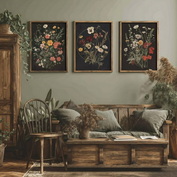 Luvia Set Of 3 Dark Botanical Flower Prints | Cottagecore Decor, Moody Floral Art, Nature Wall Art, Vintage Gallery Wall Set, Gothic Home Decor, Modern Wall Decor Set 3 Prints 8x12 UNFRAMED