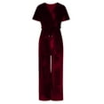thumbnail image 2 of Velvet Playsuit for Women Elegant V Neck Romper Wide Lge Short Sleeve Jumpsuit High Waist Belted Dungarees Velour Petite Overalls Wedding Party Clubbing Jumpsuits, 2 of 6