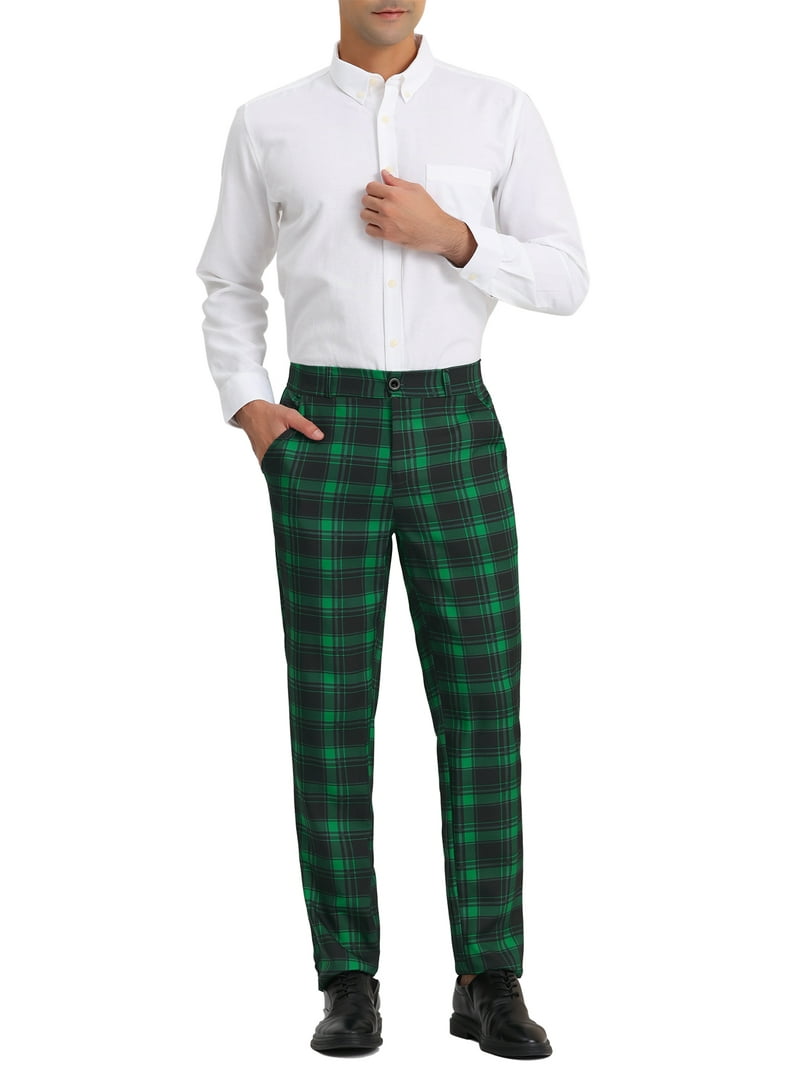 Unique Bargains Men's Checked Suit Pants Flat Front Elastic Waist