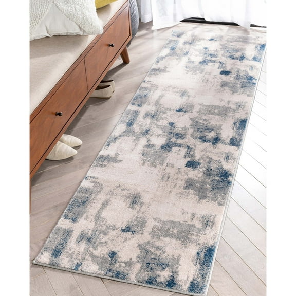 Well Woven Barclay Kalia Modern Geometric Grey Blue 2'3" x 7'3" Runner Rug