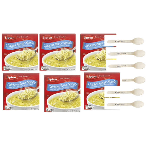 Lipton Soup Secrets Instant Soup Mix Chicken Noodle 4.2 Ounce   Eleganceinlife Wooden Spoon 6pk