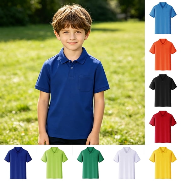 Kids Boys Girls Polo Shirts Short Sleeve Boy Blue Button down Shirt School Uniforms Casual Collared Shirt Kids Boys 4-5 Years Shirts
