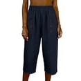thumbnail image 2 of Noric Women's Cotton High Waist Casual Capri Pants with Button Pocket Elastic Waist Relaxed Fit Solid Yoga Runing Trousers, 2 of 7