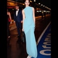 thumbnail image 4 of Vestido Ajustado de Corte A con Cuello Alto, Sin Mangas y Color Liso para Mujer Azul M, 4 of 10