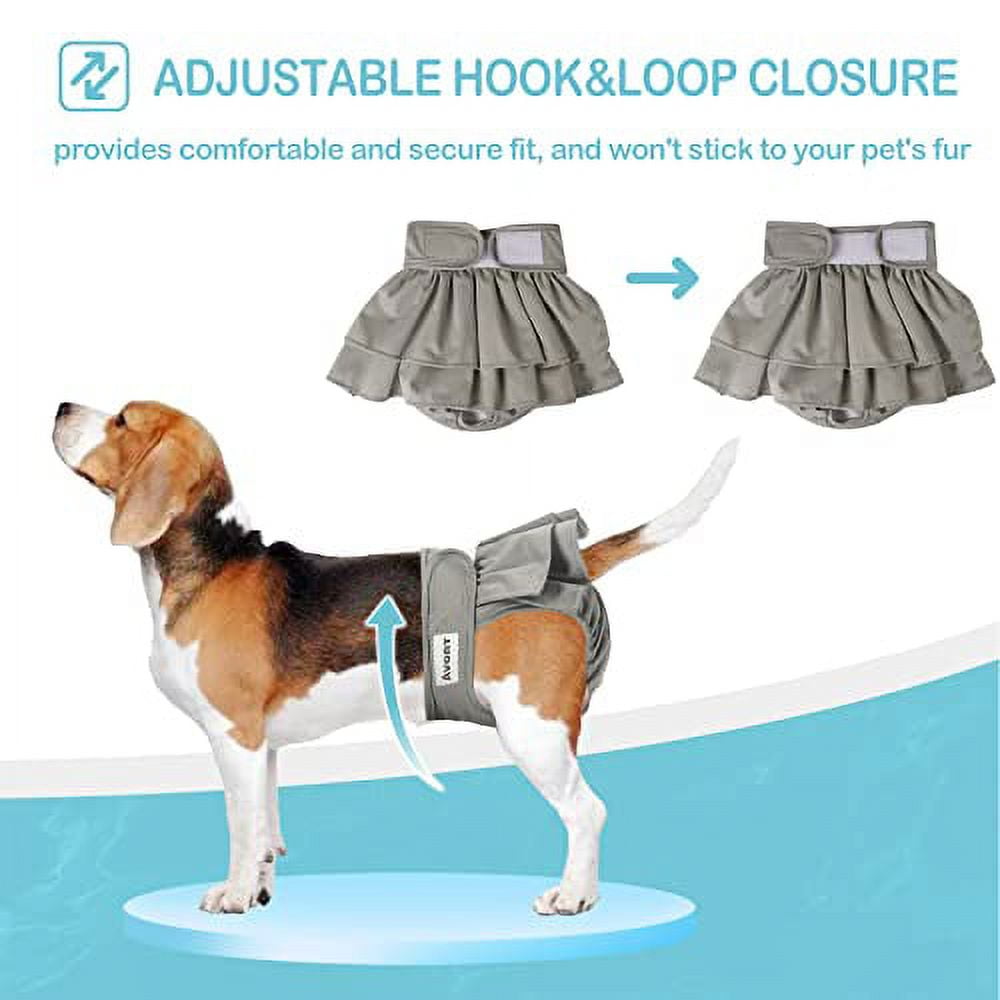 Avont 3 Pack Washable Dog Diapers Female, Reusable Dog Period Diapers Cover, Female Dog Diapers for Heat Cycle, Incontinence, Girl Dog Diapers Dress -Black/Brown/Grey