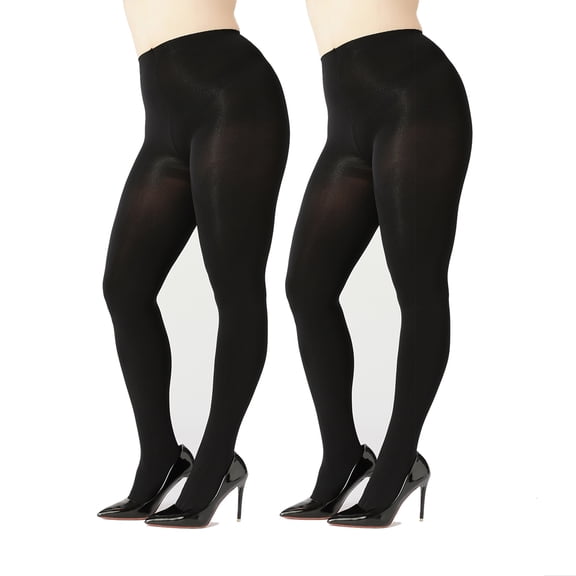 G&Y Plus Size Opaque Tights for Women, 100D, 2 Pairs, Black, 4XL