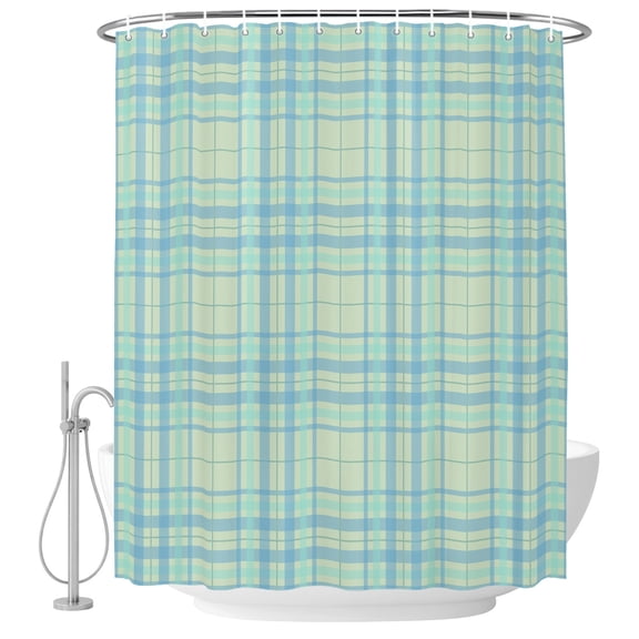 60x72 Inch Shower Curtains for Bathroom, Buffalo Plaid Fabric Bath Curtain Decor, Mint Blue Farmhouse Gingham Striped Waterproof Restroom Curtains Shower Set Accessories with 12 Hooks 60 Inch