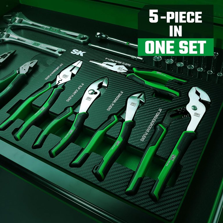 WORKPRO 5-Piece Pliers Set – Premium Cr-V Steel Lineman's Pliers With Storage Pouch, Blue Handle