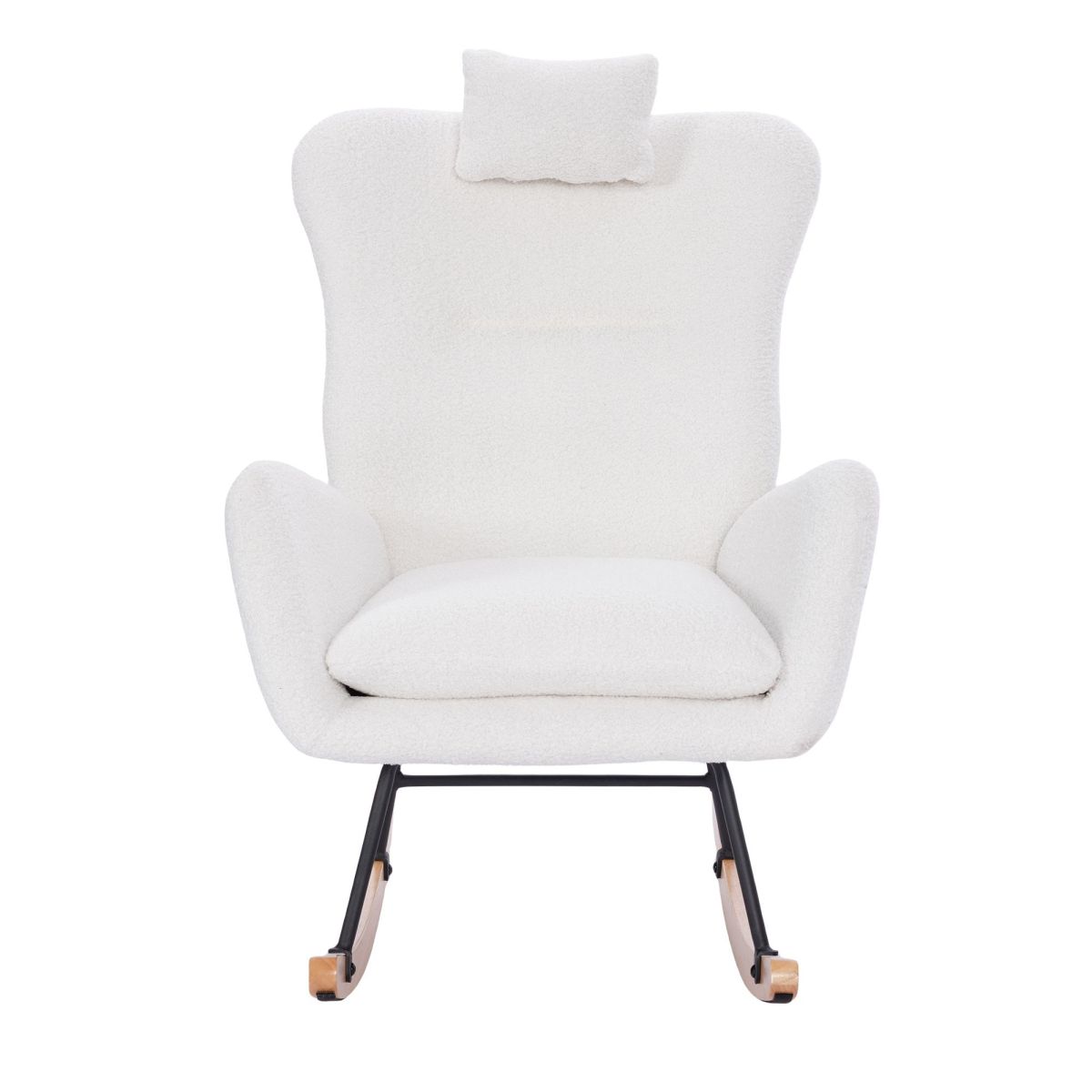 Teddy Upholstered Nursery Rocking Chair Ergonomic High Back Soft Thick Seat for Living Room Bedroom Dark Grey Customizable Available