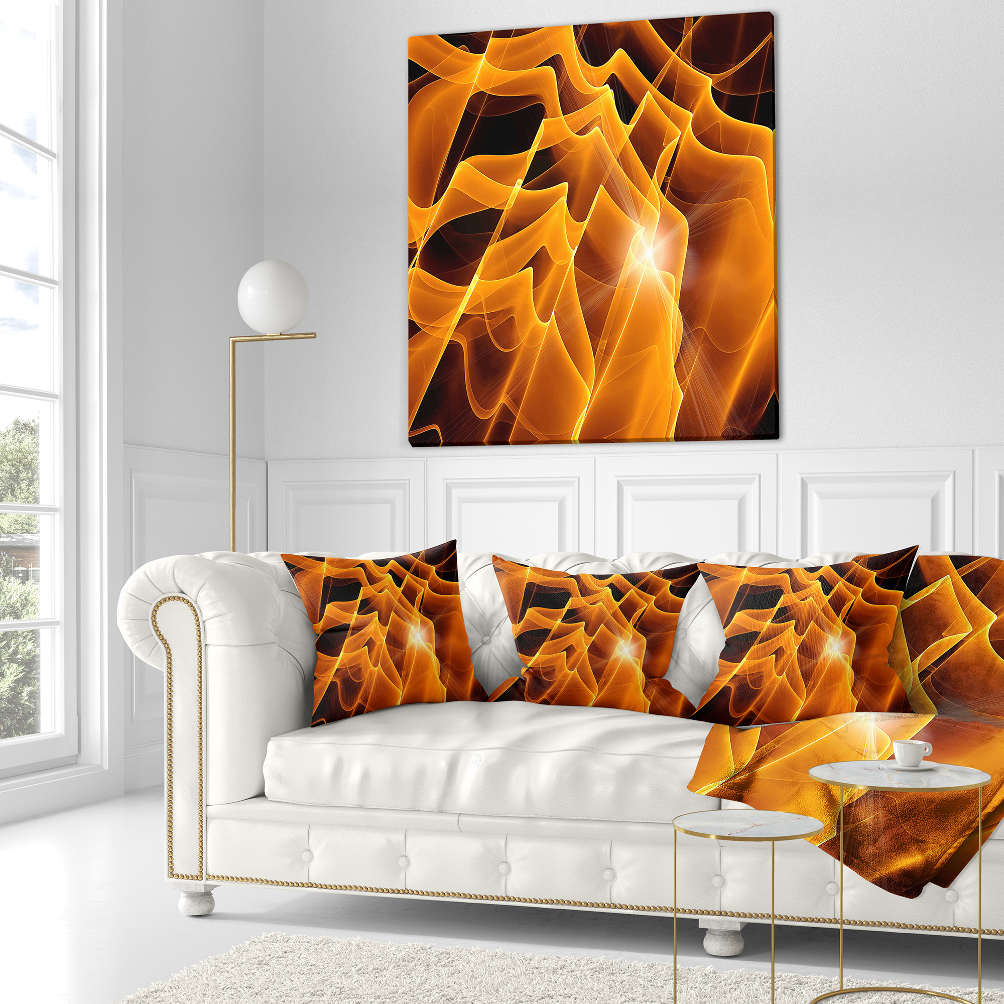 Designart Golden Yellow Abstract Fractal Design - Abstract Throw Pillow - 16x16