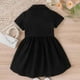 thumbnail image 4 of Chaqueta Elegante Verano para niñas pequeñas, traje de manga corta de Color sólido, chaqueta, vestido con tirantes, conjunto de trajes de dos piezas para niños, ropa,blazer moda（Negro， 3-4 años), 4 of 5