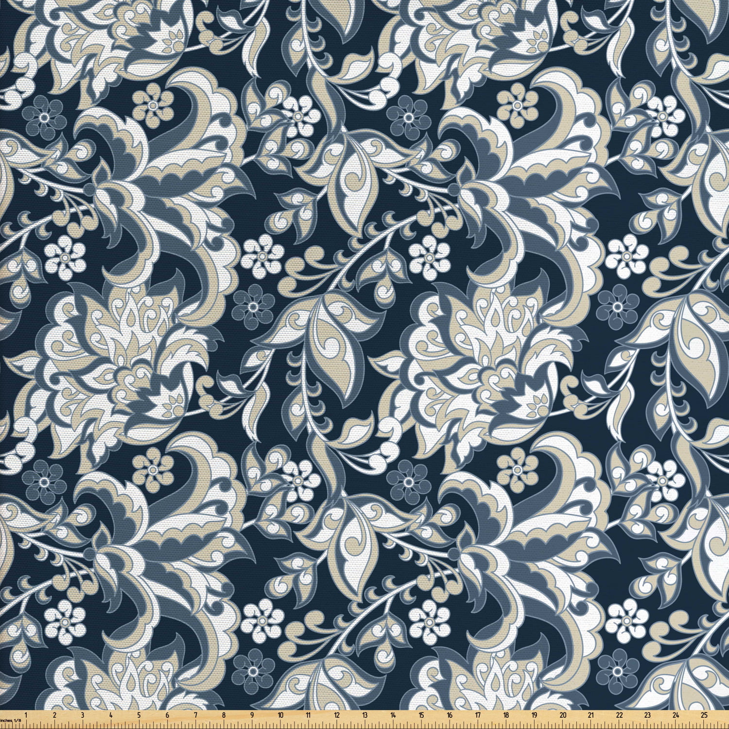Asian Fabric by The Yard, Floral Illustration Oriental Eastern Style
