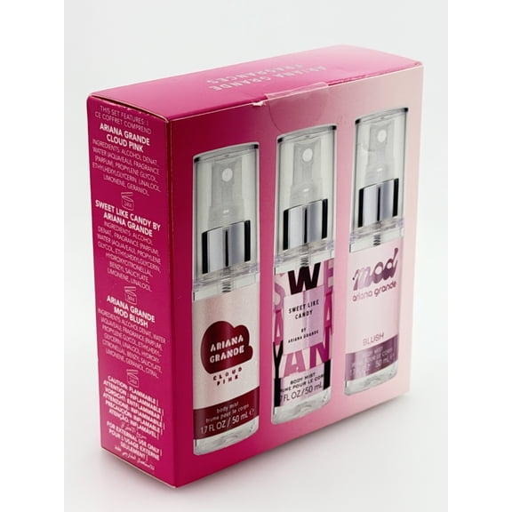 Ariana Grande Fragrances 3-Piece Body Mist Gift Set, Cloud Pink, Sweet Like Candy & MOD Blush, 1.7 fl oz Each