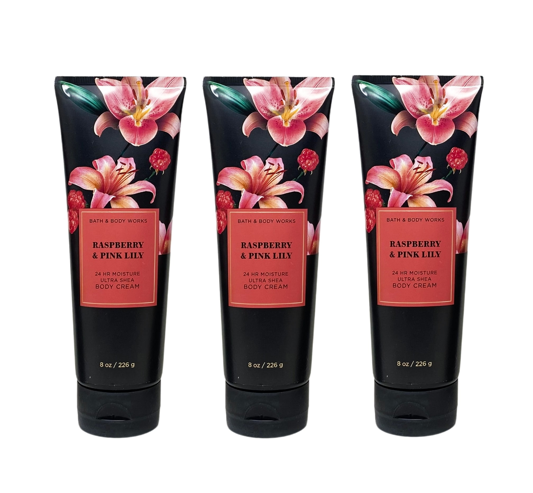 Bath And Body Works Raspberry And Pink Lily 3 Piece Ultra Shea Body Cream Value Pack 8 Oz 226