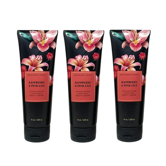Bath and Body Works Raspberry & Pink Lily 3 Piece Ultra Shea Body Cream Value Pack - 8 oz / 226 g each