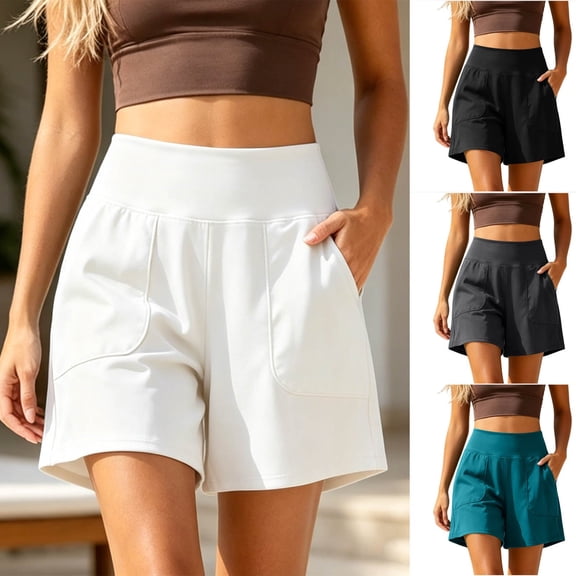 Sokhug High Waist Casual Athletic Shorts for Women Lightweight Loose with Pockets Daily Walking Silm Fit Solid Color Travel Outdoor Workout Shorts