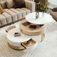 thumbnail image 1 of Tables Basses Gigognes Rondes Modernes avec 2 Tiroirs Blanches et Naturelles, 1 of 9