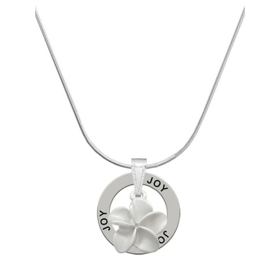 Delight Jewelry Silvertone White Plumeria Flower Joy Ring Charm Necklace, 18"