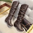 thumbnail image 3 of EKVAHL Women's Knee High Slouchy Boots, Pull On Faux Leather Ruched Tall Boots, Low Heel Fall Occasion Casual Dress Boots Brown, 3 of 5