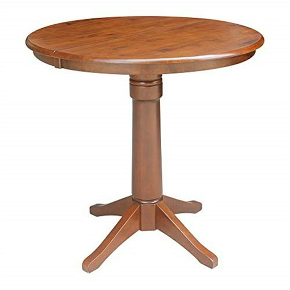 36" Round Solid Wood Pedestal Counter Height Dining Table With 12" Extension Leaf in Espresso by International Concepts