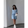thumbnail image 4 of Women'S Two-Piece Knit Set Long Sleeve V-Neck Sweater with Ruffle Hem Mini Skirt Loungewear Blue M, 4 of 7
