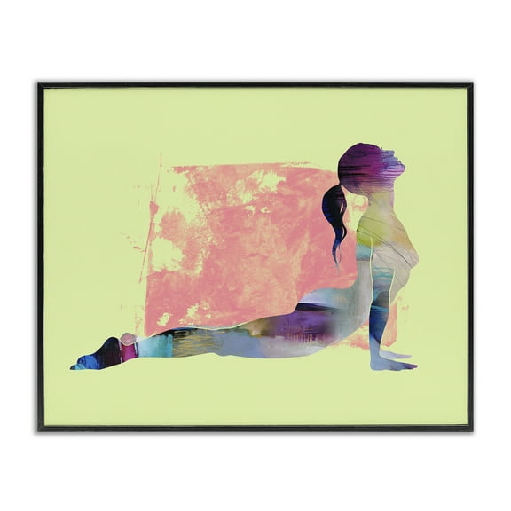 Stupell Industries Yoga Pose on Yellow People Painting Black Framed Art Print Wall Art, 14 x 11