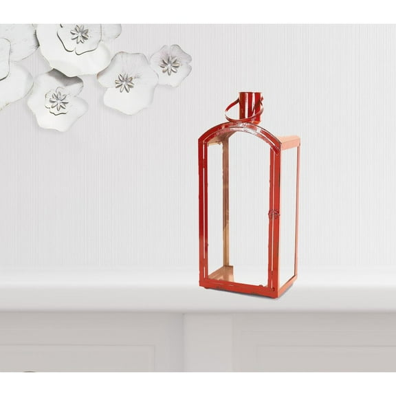 HomeRoots Set Of Three Red Flameless Floor Lantern Candle Holder