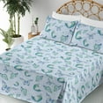 thumbnail image 3 of Ambesonne Jungle Boho Fitted & Flat Sheet with Shams 4 Pcs Set, Exotic Moth Pattern Art, Queen, Pale Azure Blue Teal, 3 of 5