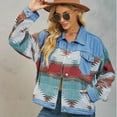 thumbnail image 4 of Women'S Washed Colorblock Denim Cropped Top Fashion Lapel Long Sleeve Retro Button Denim Jacket Color M, 4 of 9
