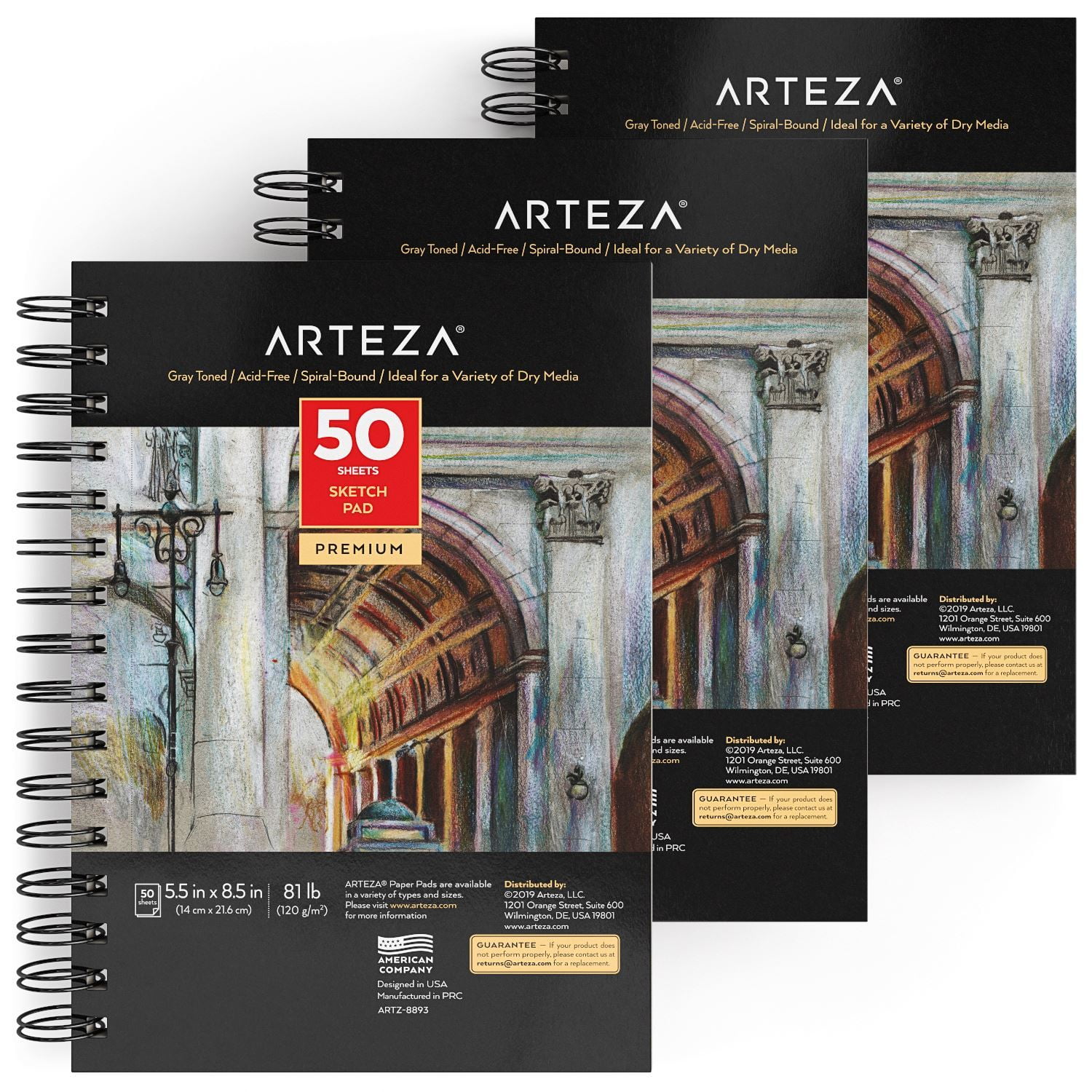 ARTEZA Sketchbook, 5.5" x 8.5", Gray Toned, 50 Sheets Pack of 3