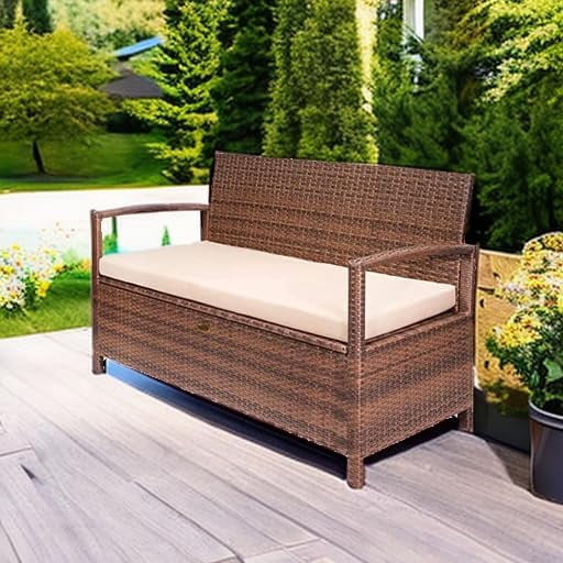 Barton Outdoor Wicker Storage Deck Box Bench With Cushion - Waterproof, UV Resistant - 45 Gal