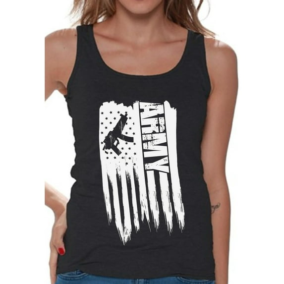 Awkward Styles American Flag Army Women Tank Top I'm American USA Army Women Shirt Love USA Retro USA Army Tank for Women 4th of July Party USA Army Women Top Patriotic Gifts