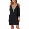thumbnail image 3 of Outfmvch Cocktail Dresses for Women,wedding Guest Dresses for Women,black Dresses,homecoming Dresses,women's Long Sleeved Off Shoulder Dress V Neck Solid Color Casual Dress Z Black L, 3 of 5