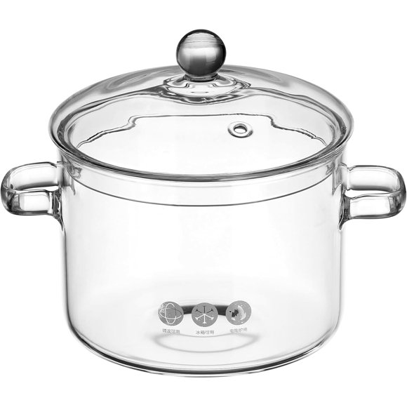 Yardwe Heat Resistant Glass Cooking Pot with Lid Borosilicate Transparent Saucepan for Soup Instant Noodles and Home Cooking 5.5X7.1X6.3 Inch