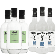 Nkd Distillery Tequila 3 Pack Alternative Premium Non-Alcoholic Spirit 750 ML Bottles w 3 Pack Owen’s Mixers Club Soda 750 ML Bottles - Perfect for Mocktails - A