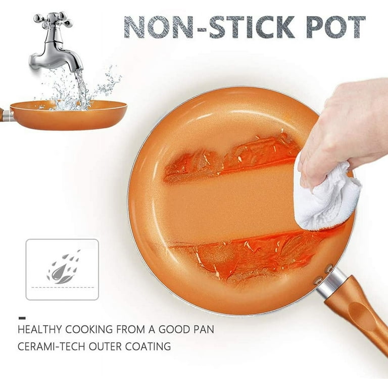M MELENTA Pots and Pans Set Ultra Nonstick, Pre-Installed 11pcs Cookware  Set Copper with Ceramic Coating, Stay cool handle & Nylon Kitchen Utensils